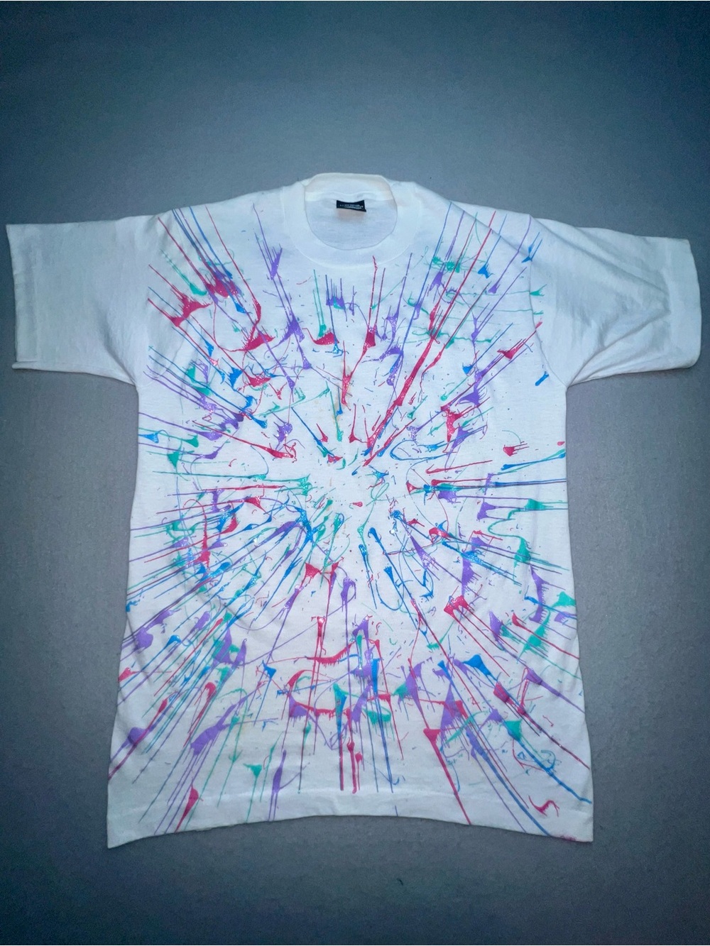 Vintage Screen Stars Best Paint Splatter T-Shirt White Multi Color Womens M